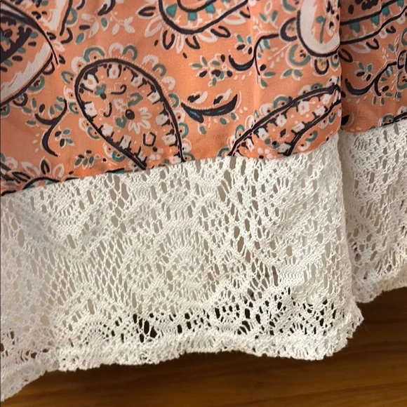 Paisley Print Orange Top with Lace Detail - Picture 4 of 7
